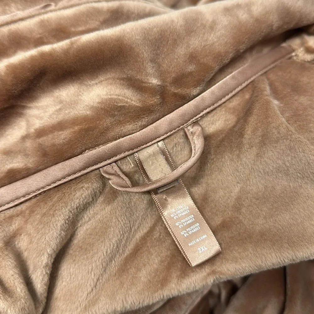 Skims Velour Button Up Sleep Shirt Collared Crushed Velvet Top Tan Plus Size 2X